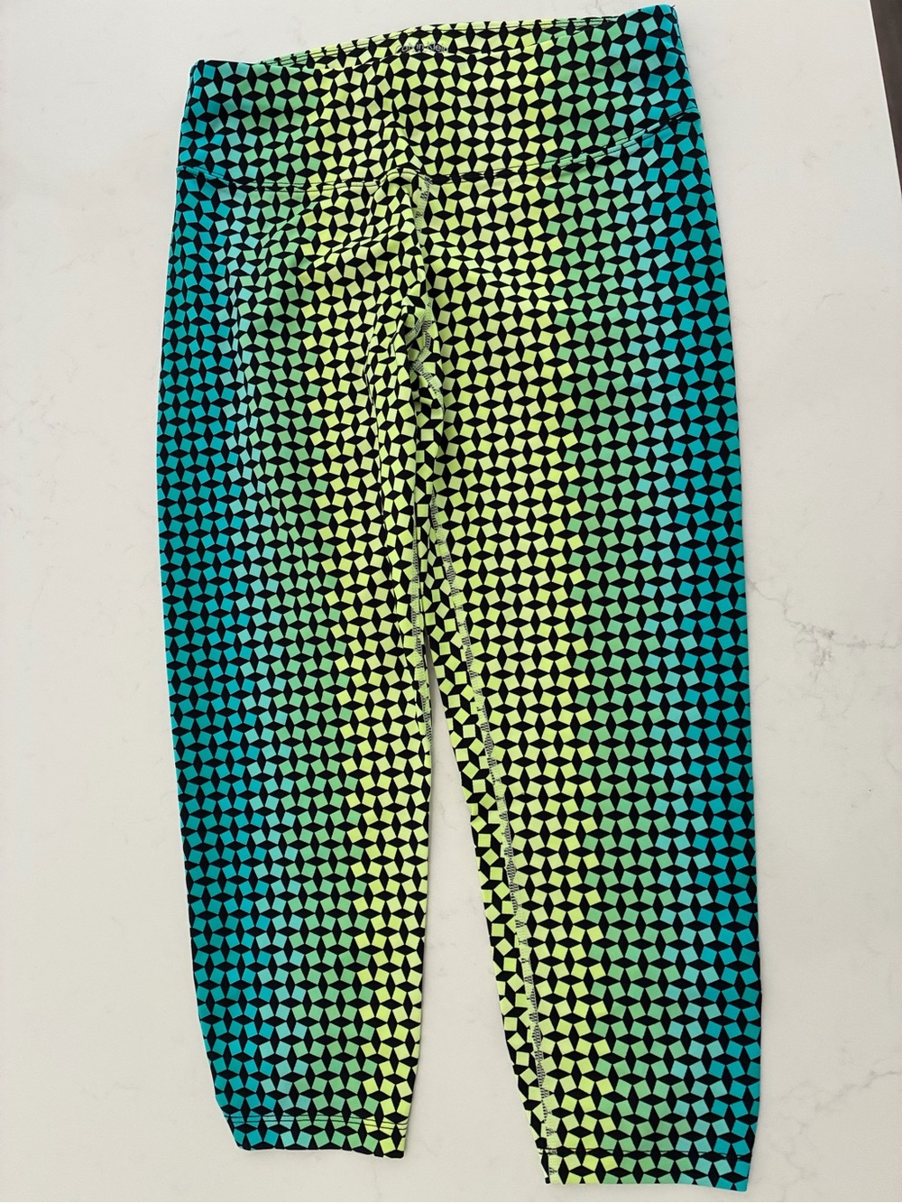 Calvin Klein Performance Wear  Blue & Lime Geometric Gradient Leggings Size Smal